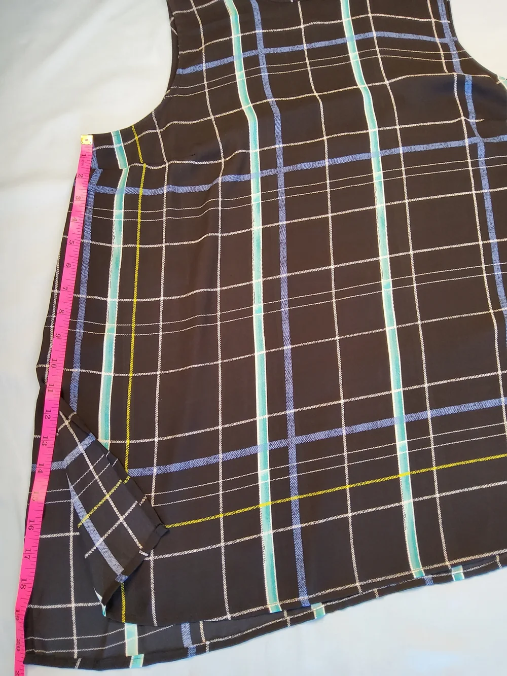 Apt. 9 Black Plaid Sleeveless Mock Neck Dress with Blue and Teal Stripes - Picture 4 of 6